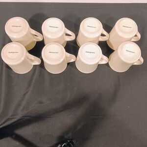 8 Vintage Challengerware Ceramic Coffee Mugs Cream with Brown Rim Diner Style